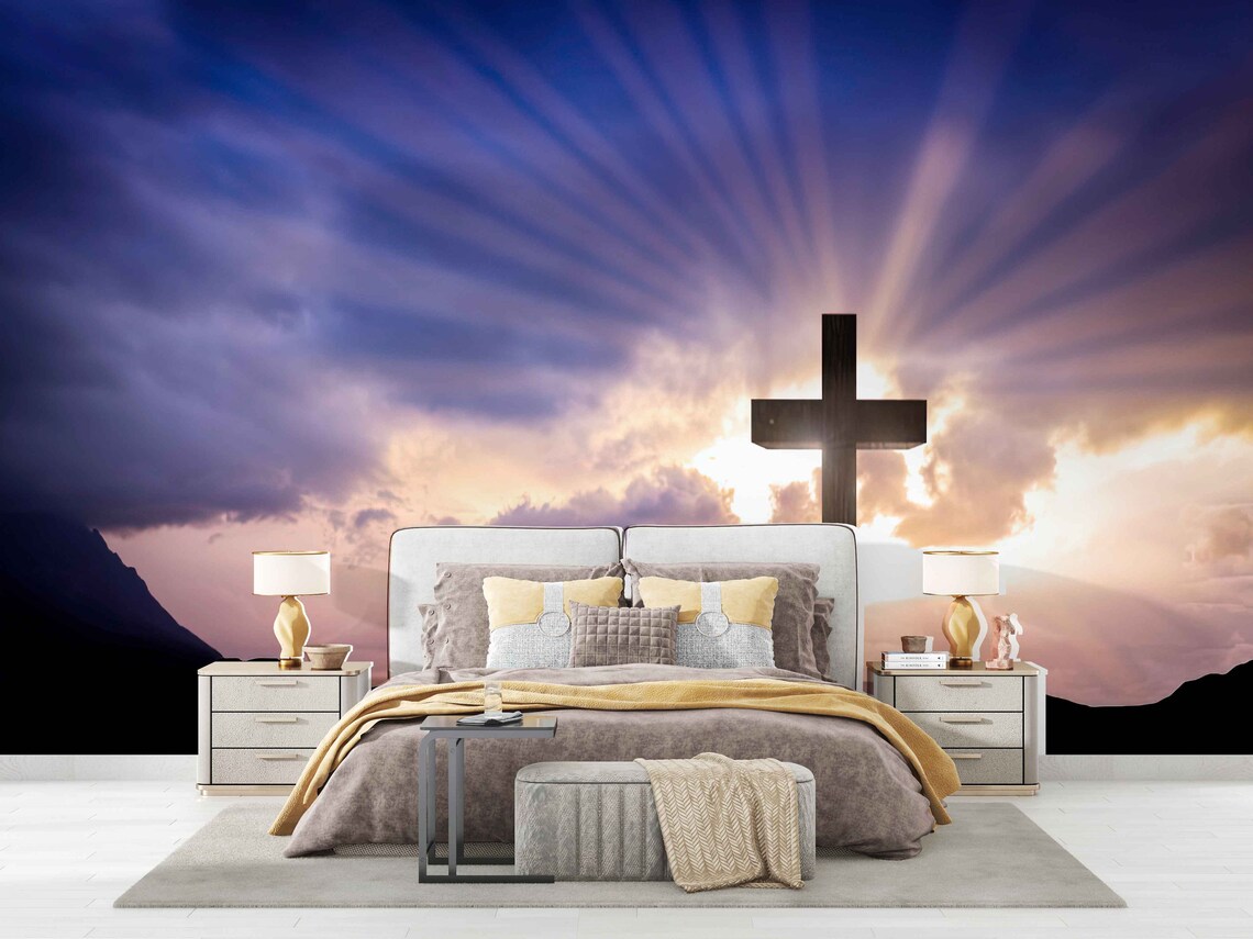 Christian Wall Mural Resurrection Cross Wall Poster View Etsy