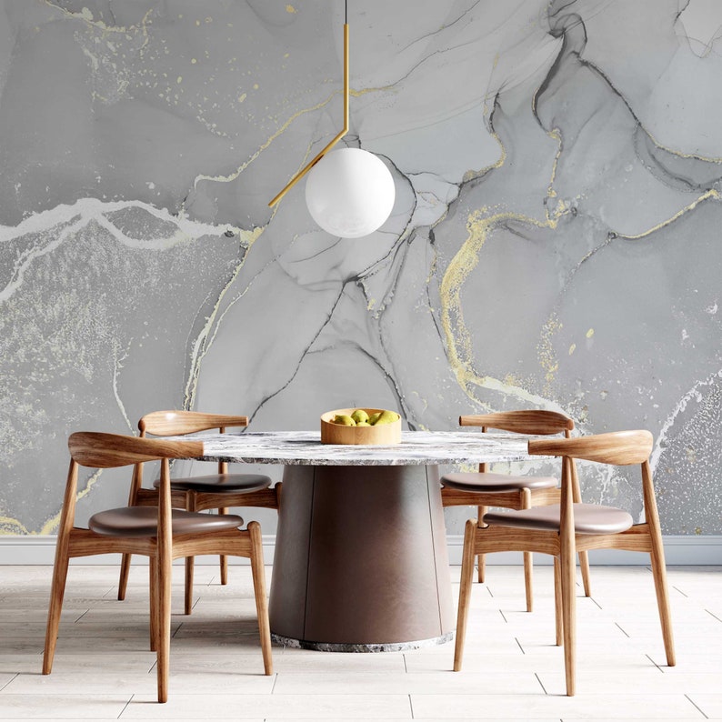 Gray and Gold Wall Poster Gray Marble Wall Poster Modern Etsy