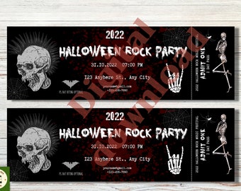Halloweenbiljett, endast digital biljett - gör-det-själv Halloweendekorationer, personlig Halloween-rockfest, redigerbar läskig biljett, festflyer