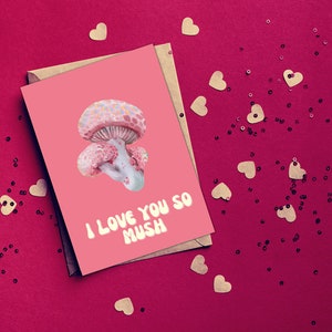 Biglietto di San Valentino a forma di fungo, San Valentino capriccioso, San Valentino retrò stampabile, ti amo così tanto, biglietto a forma di fungo carino, biglietto di San Valentino per lei