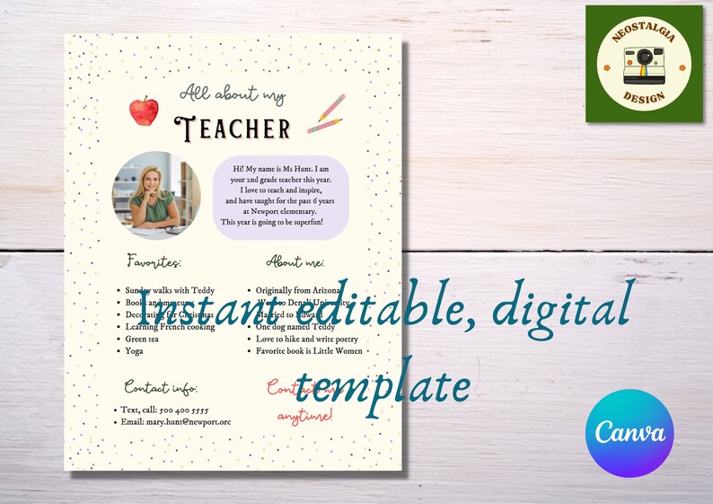 All About My Teacher Template, Meet the Teacher Printable, Get to Know ...
