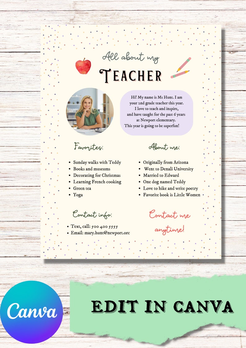 All About My Teacher Template Meet the Teacher Printable Get - Etsy