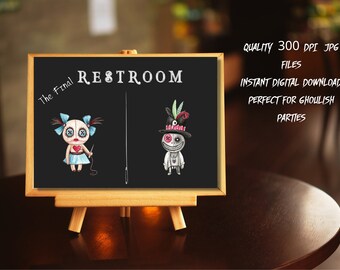 Whimsigoth wall art Restroom Sign, Horror voodoo Sign, Goth Bathroom sign, Goth Bathroom Art, Strange Restroom Decor, Tim Burton decor