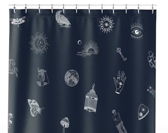 Celestial bath decor, Goth Cottagecore, Boho shower curtain, Dark boho decor, Cottagecore bath, Bohemian bath decor, Mushroom bathroom, Moon