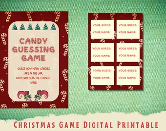 Christmas Candy Guessing Game printable, Guess how many candies in a jar, Retro Christmas family game, Candy party game,Christmas trivia