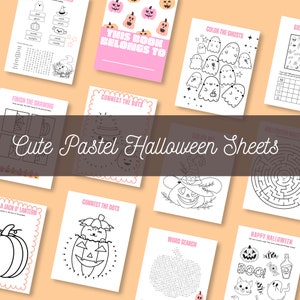 Cute Pastel Halloween Activity Sheets, print at home,