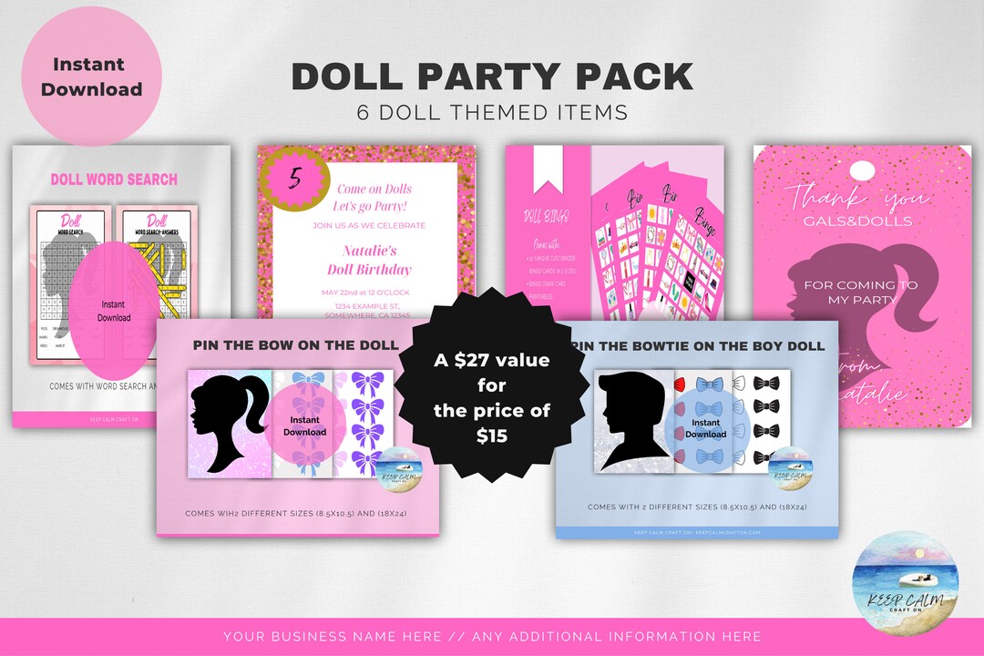Doll Party Game Bundleinstant Download Pink Party, Kids Party