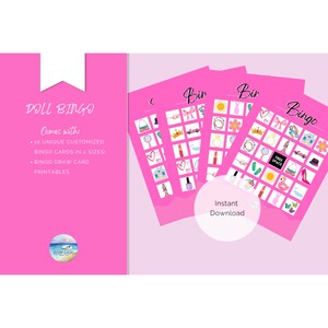 Doll Party Bingo - Download istantaneo - Giochi per bambini, Festa rosa, Giochi per feste di compleanno