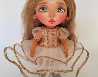 OOAK Handmade Art Doll: Hand-Painted Cotton Textile Doll (23 cm), Collectible Decor