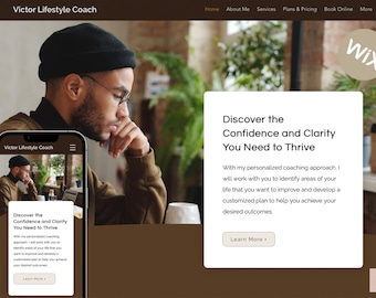 Masculine Wix Website Template for Coaching Business, Blog, Consulting, Social Media Manager, UGC, (Modern, Minimal) Wix theme