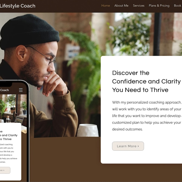 Masculine Wix Website Template for Coaching Business, Blog, Consulting, Social Media Manager, UGC, (Modern, Minimal) Wix theme