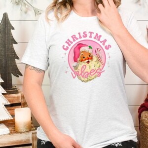 Trendy Christmas Vibes Shirt, Pink Christmas Shirt, Retro Santa Claus, Pink Christmas, Classic Christmas, Gift for Her, Trendy Christmas
