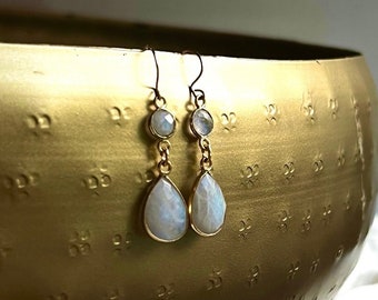 Rainbow Moonstone Teardrop Earrings, Handmade Moonstone Jewelry, Moonstone Dangle Earrings,  Moonstone Earrings, Elegant Moonstone Earrings