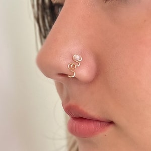 Moonstone Nose Cuff | Fake Nose Ring, Gold or Silver, No Piercing Needed, Crystal Faux Piercing, Gift for Hippie | Tarnish Resistant Jewelry
