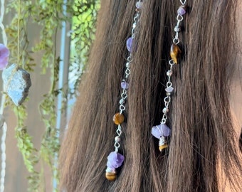 Niet-aantastende dromer hippie haarkraal | Clip in haaraccessoire | Hippie esthetische sieraden | Amethist haarbedel | Uniek haaraccessoire