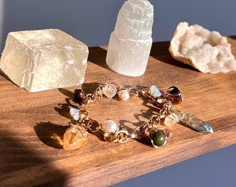 Unique Holistic Charm Bracelet | Prosperity Charm | Handmade Crystal Charm Bracelet | Fall Themed Charm Bracelet | Gold or Silver Bracelet