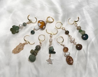 Mushroom Hair Charms Earrings, Crystal Hair Jewelry, Hippie Aesthetic Hair, Mushroom Hippie Jewelry, Handmade Hippie Hair Twists