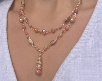 Crystal and Pearl Necklace and Earring Set | Unique Gold or Silver Pearl Necklace Designed by Hippie Hair Beads