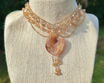 One of a Kind Gold Freya Geode Necklace | Unique Geode Jewelry | Geode Czech Necklace | Elegant Statement Piece | Bridal Geode Necklace