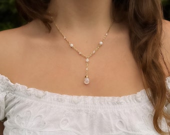 Natural Moonstone Teardrop Necklace | Dainty Moonstone Necklace | Silver & Gold Delicate Drop Necklace | Unique Handmade Moonstone Necklace