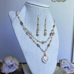 Crystal and Pearl Necklace and Earring Set Unique Gold or Silver Pearl Necklace Designed by Hippie Hair Beads Eos