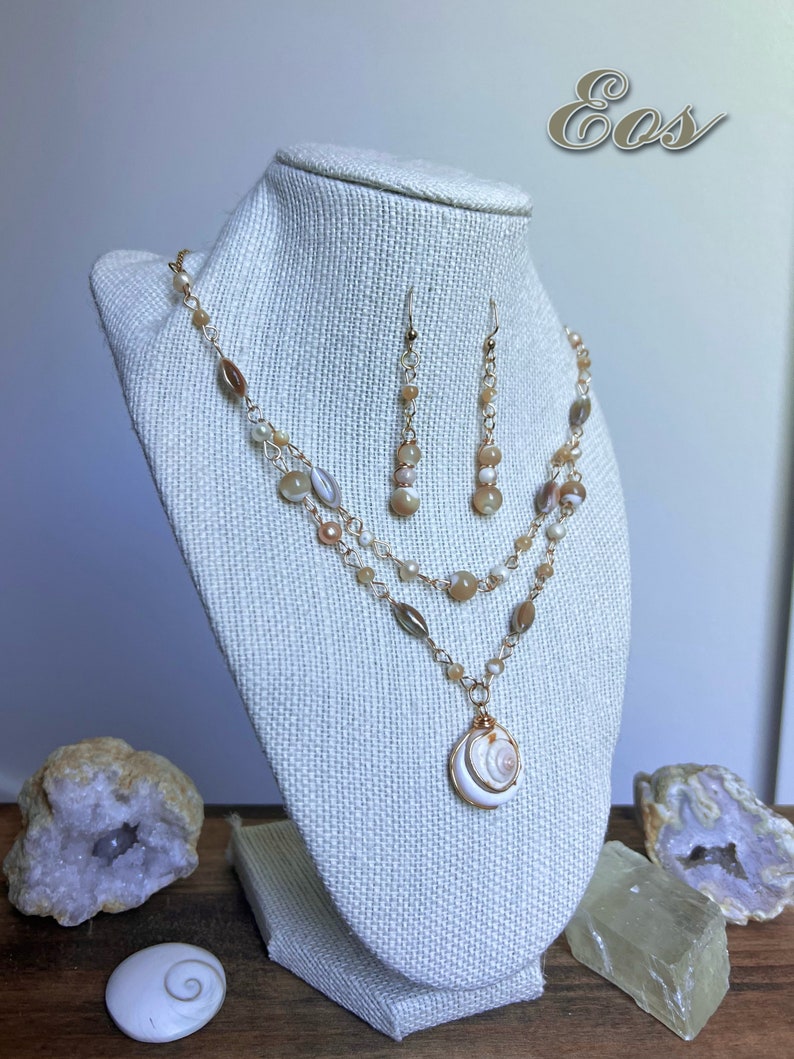 Crystal and Pearl Necklace and Earring Set Unique Gold or Silver Pearl Necklace Designed by Hippie Hair Beads Eos