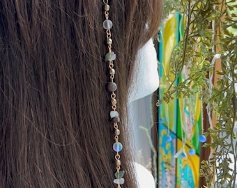 Handmade Crystal Hair Bead: Hippie Hair Clip, Sterling Silver or