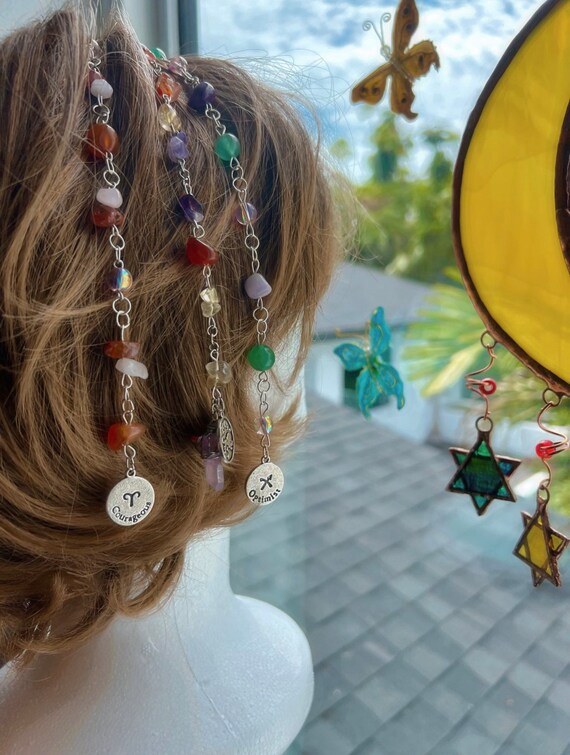 Customizable Zodiac Hippie Hair Beads Pendulum Bracelet Etsy