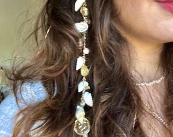 Sally’s Seashells Hippie Hair Bead | Dangling Hair Accessory | Gift for Her | Crystal Hair Charm | Mermaid Core | Seashell Hair Clip