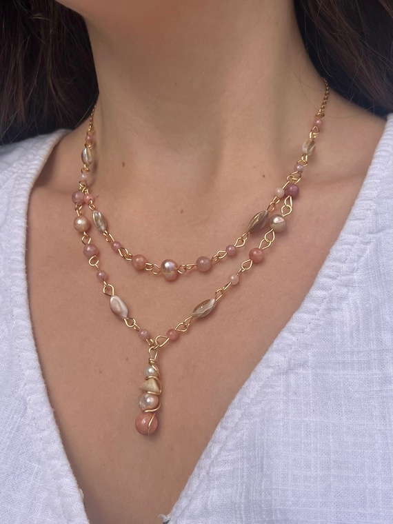 Crystal and Pearl Necklace Earring Set: Handmade Gold Vermeil or Sterling Silver