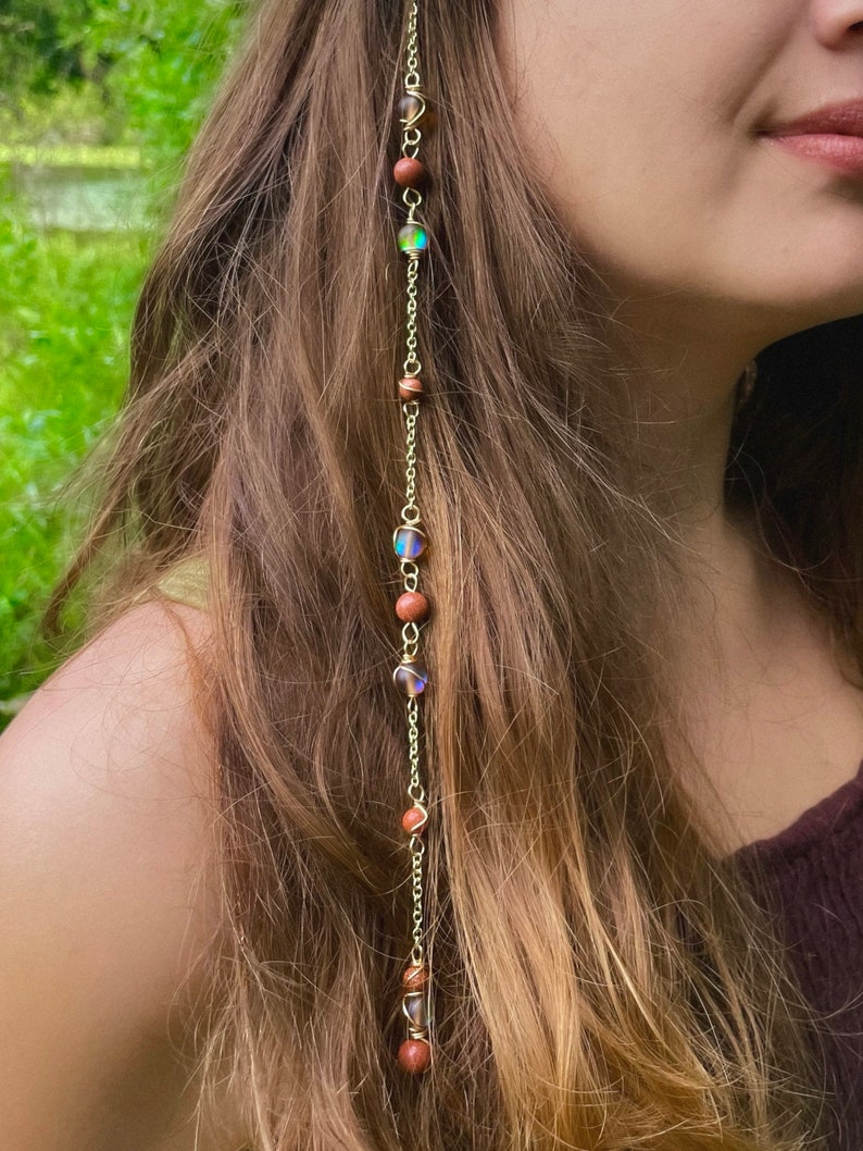 Mars Goddess Hippie Hair Bead Dangling Hair Accessory Renaissance Beaded Hair Clip Crystal Hair Chain Cottage Core Crystal Hair image 3