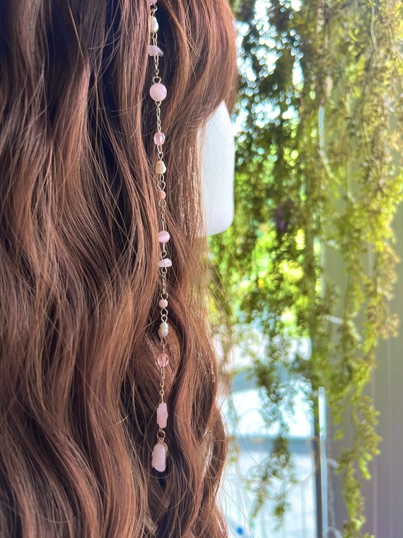 Handmade Rose Quartz Hair Bead | Sterling Silver Wire, Boho  display picture 2