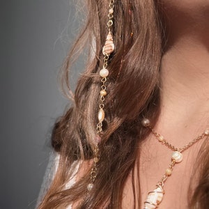 Gabriella Seashell Hippie Hair Bead | Dangling Hair Accessory | Beaded Hair Clip | Crystal Hair Charm | Mermaid Core | Seashell Hair Jewelry