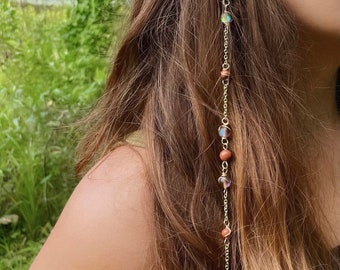 Mars Goddess Hippie Hair Bead | Dangling Hair Accessory | Renaissance Beaded Hair Clip | Crystal Hair Chain | Cottage Core | Crystal Hair