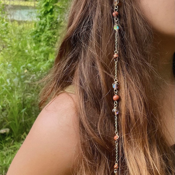 Mars Goddess Hippie Hair Bead | Dangling Hair Accessory | Renaissance Beaded Hair Clip | Crystal Hair Chain | Cottage Core | Crystal Hair