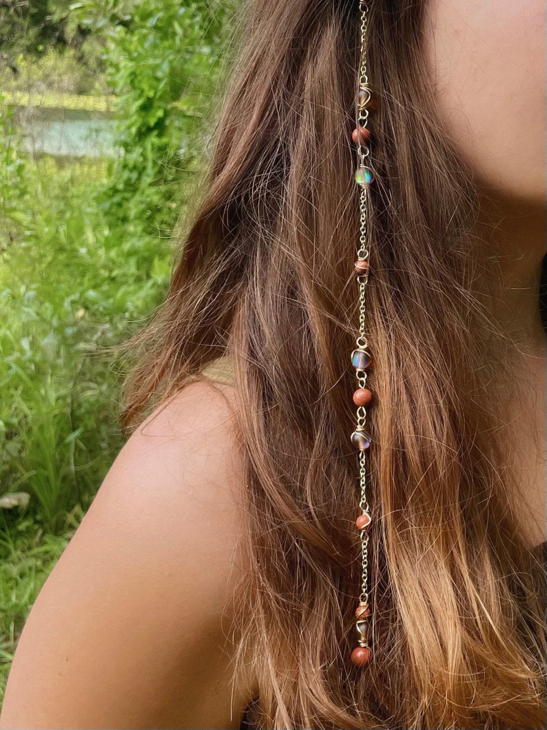 Mars Goddess Hippie Hair Bead Dangling Hair Accessory Renaissance Beaded Hair Clip Crystal Hair Chain Cottage Core Crystal Hair image 1