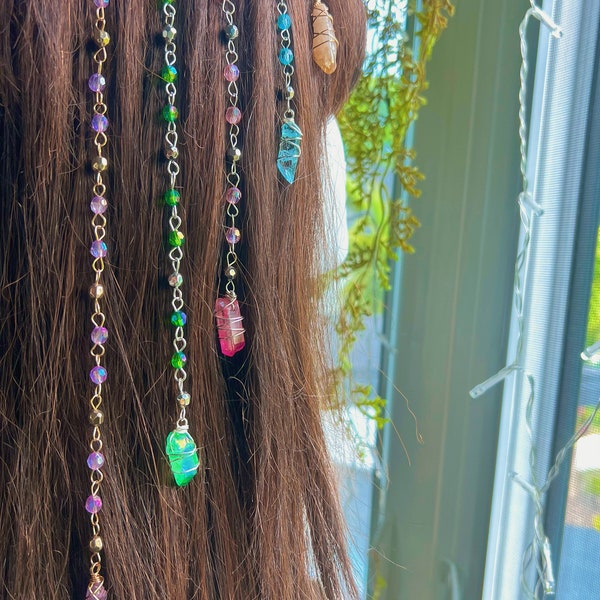 Rainbow Angel Hippie Hair Bead | Dangling Hair Clip | Crystal Hair Charm | Beaded Hair Clips | Enchanted Crystal Hair Beads