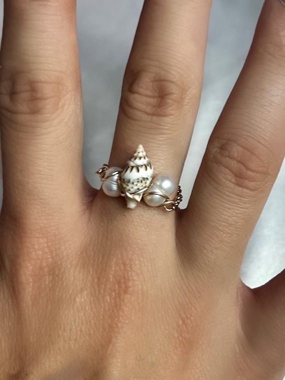 [韓国人気ジュエリー] Seashells Chain Ring Silver Seashell Chain Ring US | Shell Pearl Jewelry | Mermaid