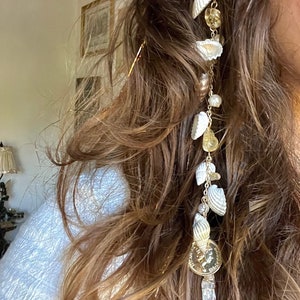 Sallys Seashells Hippie Hair Bead Dangling Hair Accessory Gift for Her Crystal Hair Charm Mermaid Core Seashell Hair Clip image 3
