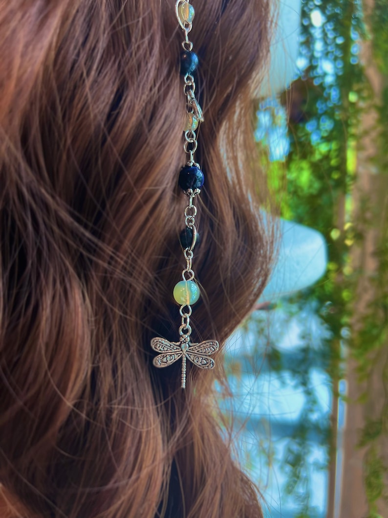 Coraline Hippie Hair Bead | Sterling Silver, Crystal Pendulum image 5