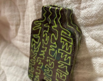 Squiggle vase neon green mini abstract lines ceramic pottery slab clay terracotta stoneware