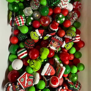 Christmas Acrylic and Silicone Beads | Christmas Focal Beads | Mixed Christmas Bead Grab Bags | Red Green Christmas Beads