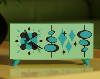 Sputnik Diamonds Desk Clock – Retro Mid-Century Modern Atomic Space-Age Clock USA Made MCM Vintage-Inspired Starburst Design MidMod Decor