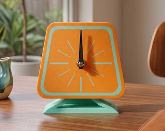 Orbitron Desk Clock Retro Futuristic Space Age Desk Clock, Mid Century Modern Design, Silent Non-Ticking Quartz Custom Colors, Made in USA