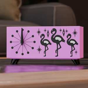 Atomic Flamingo Desk Clock – Retro Mid-Century Modern Atomic Space-Age Clock USA Made MCM Vintage-Inspired Starburst Design MidMod Decor