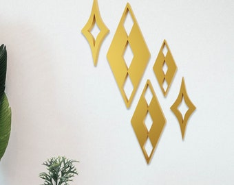 Mid-Century Modern Vintage Style Palm Springs Paradise Diamond Wall Decor Outdoor / Indoor  5 Piece Set| 1960s Retro Home Decoration 60s MCM