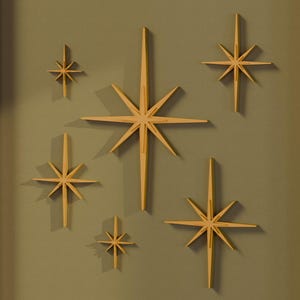 Mini Elongated Mid Century Modern Starburst Wall Decor Set of 6 Indoor/Outdoor Atomic Art Retro Home Decor in Multiple Colors MCM Stars