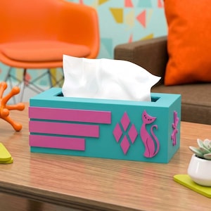 Atomic Cat Rectangle Tissue Box Cover Starburst Diamonds Style MCM Midcentury Modern Home Décor Office Decoration MCM