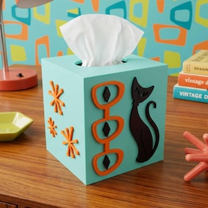 Atomic Cat Tissue Box Cover Starburst Diamonds Style MCM Midcentury Modern Home Décor Office Decoration MCM