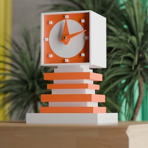 The Quantik Space Age Desk Clock – Retro Mid-Century Modern Timepiece – Custom MCM Midmod Atomic Decor For Office or Home Made in USA